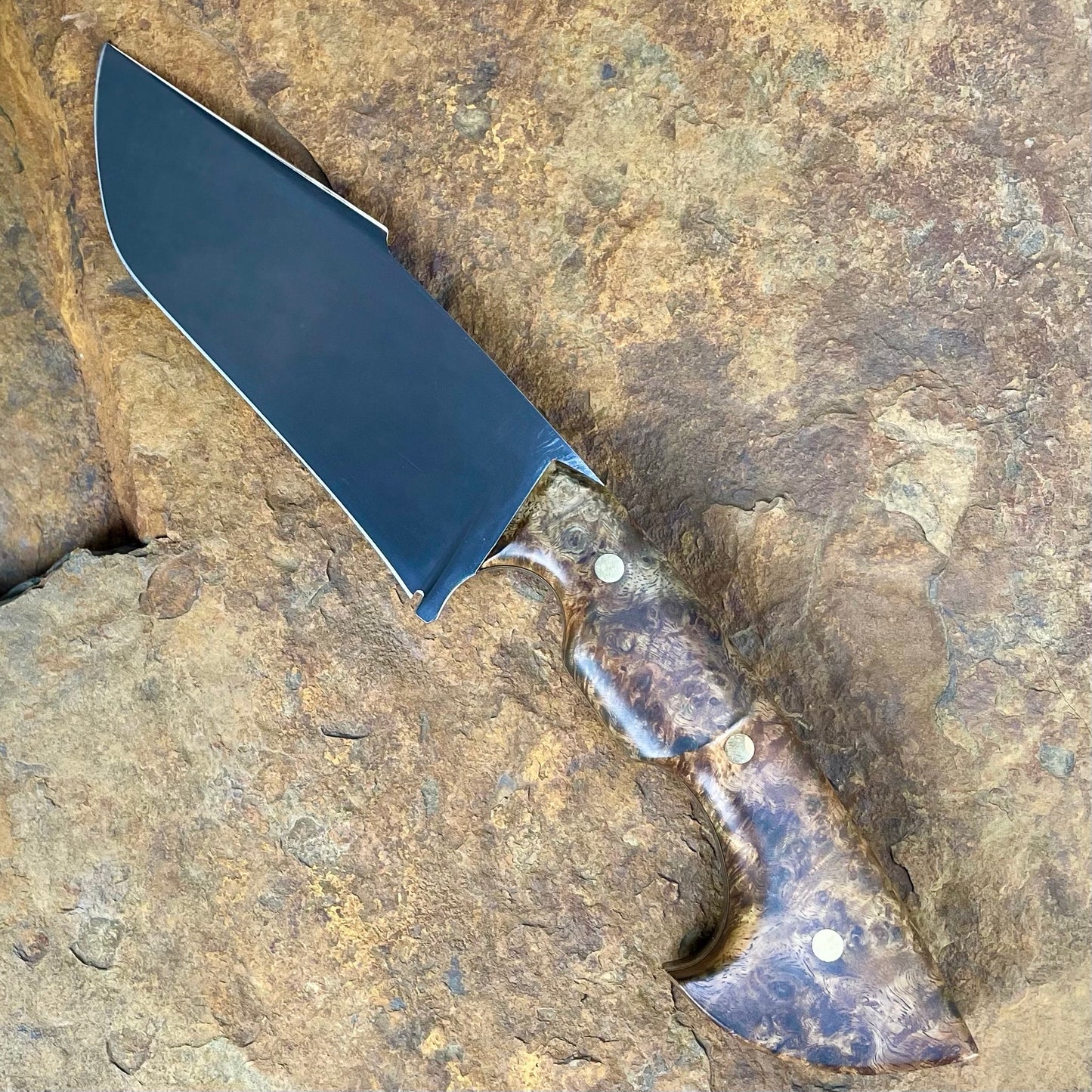 Recurve Knife in 1075 w/ Amboyna Burl