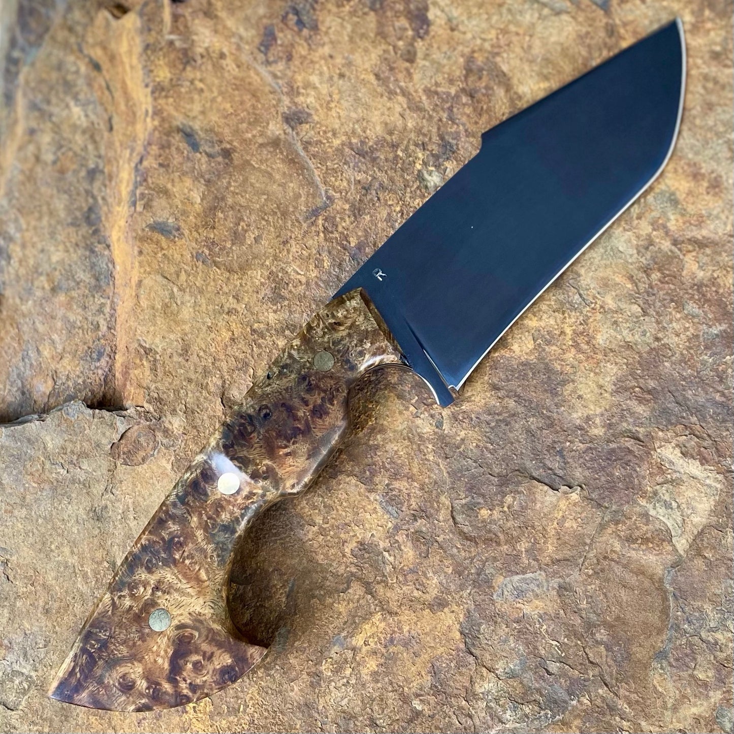 Recurve Knife in 1075 w/ Amboyna Burl