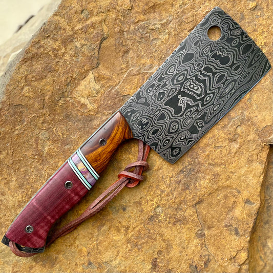 Damascus Cleaver w/ Segmented Handle