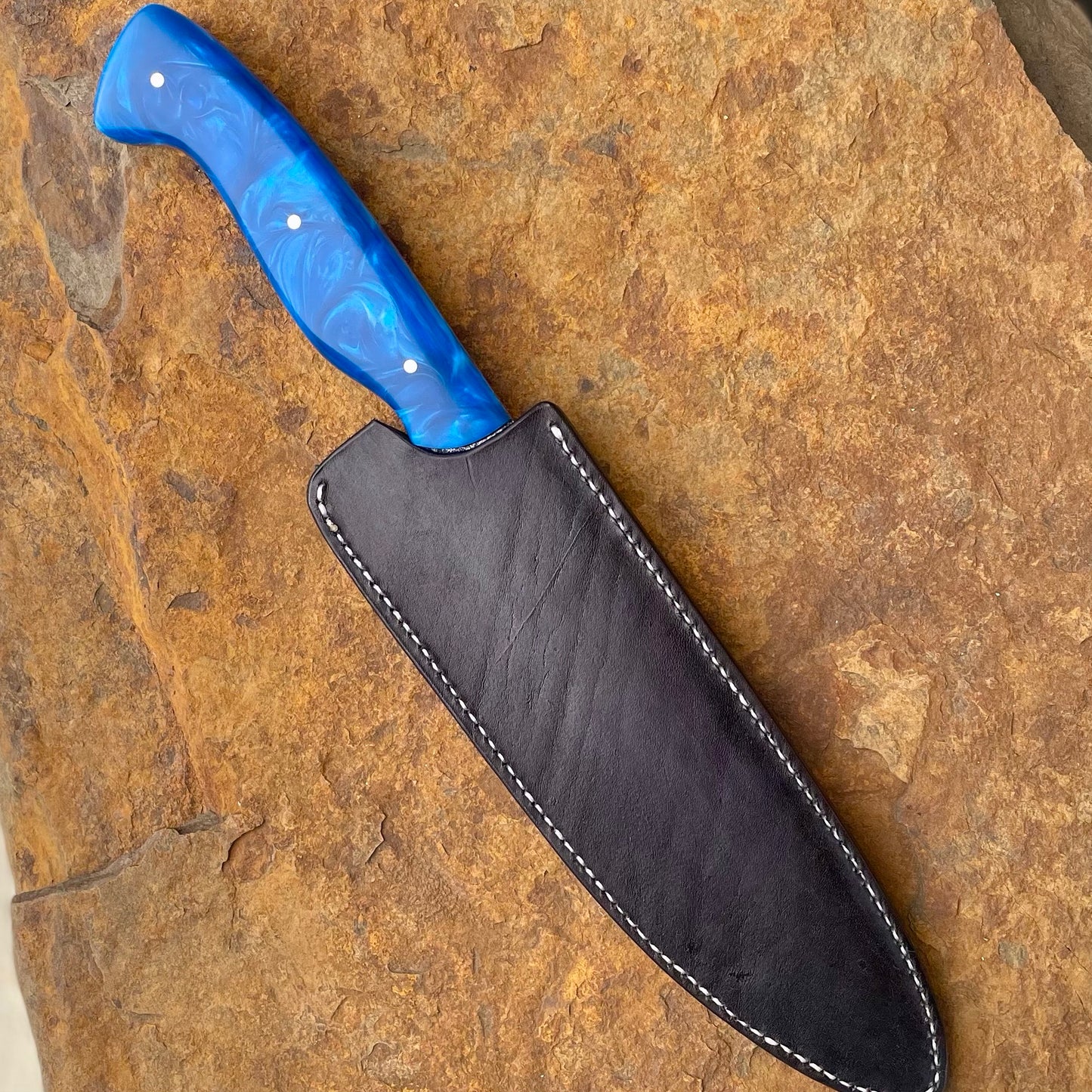Kitchen Knife in 15n20/L6 w/ Blue Swirl