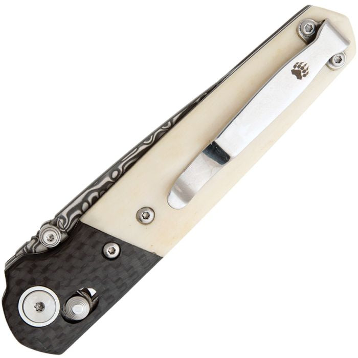 Bear & Son Lawman Slidelock Knife White Bone/Carbon Fiber (Damascus)