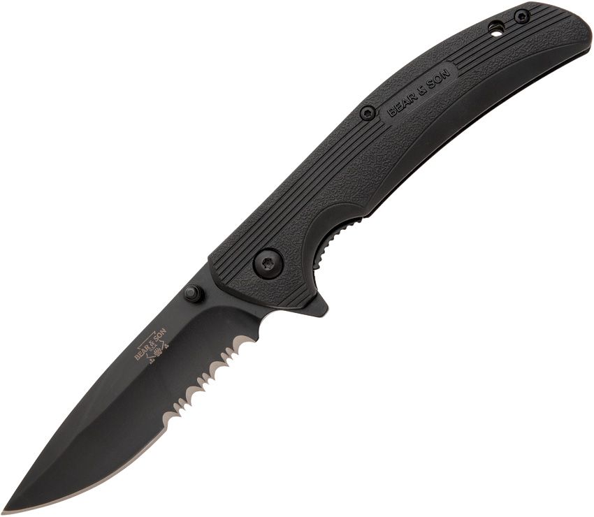 Bear & Son Sideliner Linerlock Black Serrated