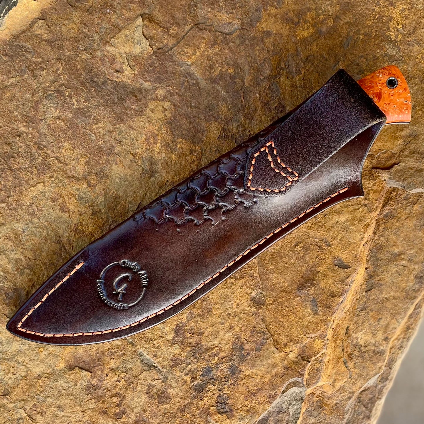 Hunter in 80CrV2 w/ Orange Box Elder Burl