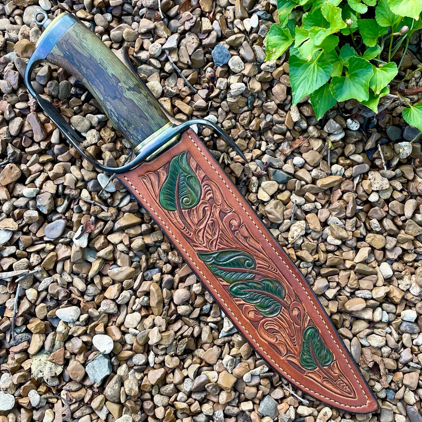 Leaf Bowie in 80CrV2 w/ Spalted Hackberry