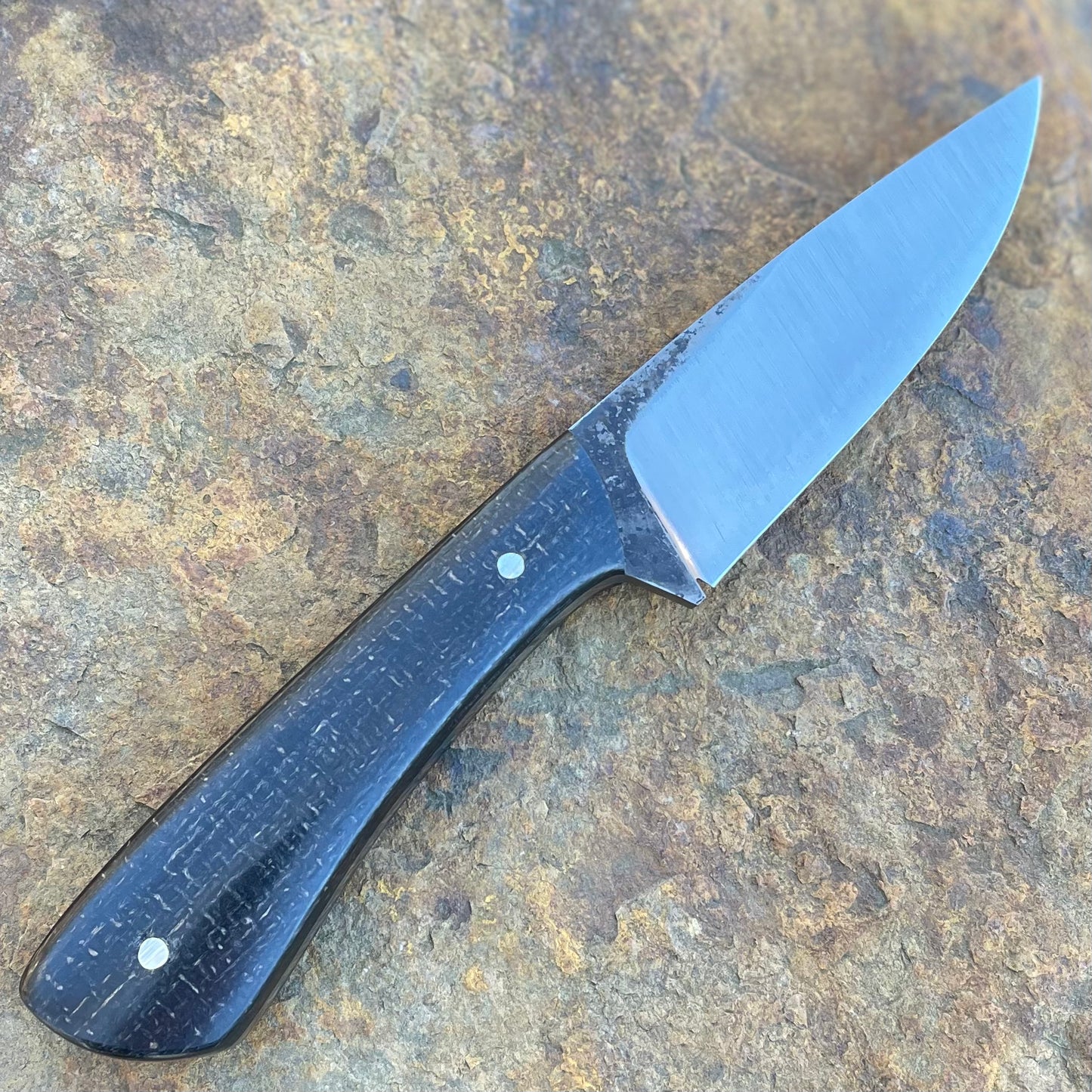 Hunter in 1080 w/ Black Burlap Micarta