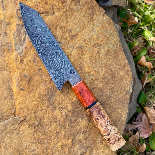 Damascus Kitchen Knife w/ Maple and Oak