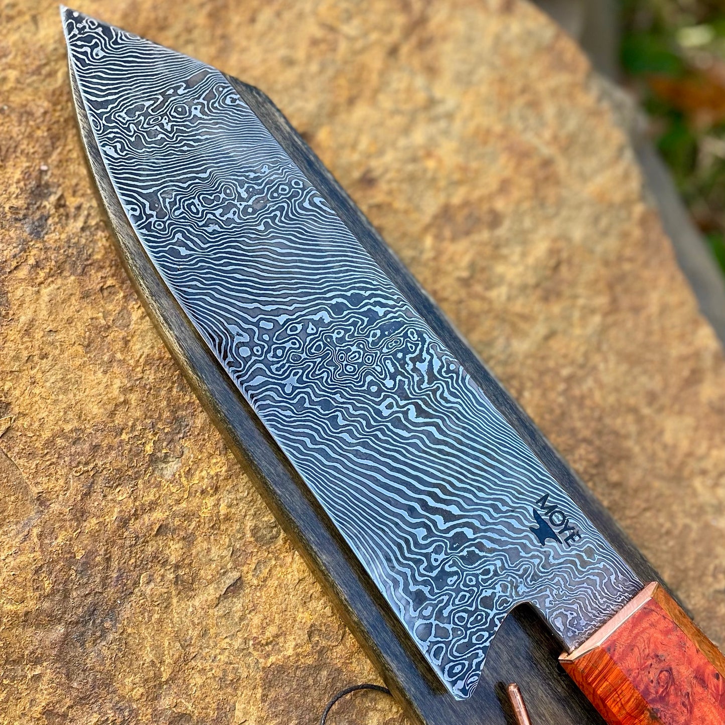 Damascus Kitchen Knife w/ Maple and Oak