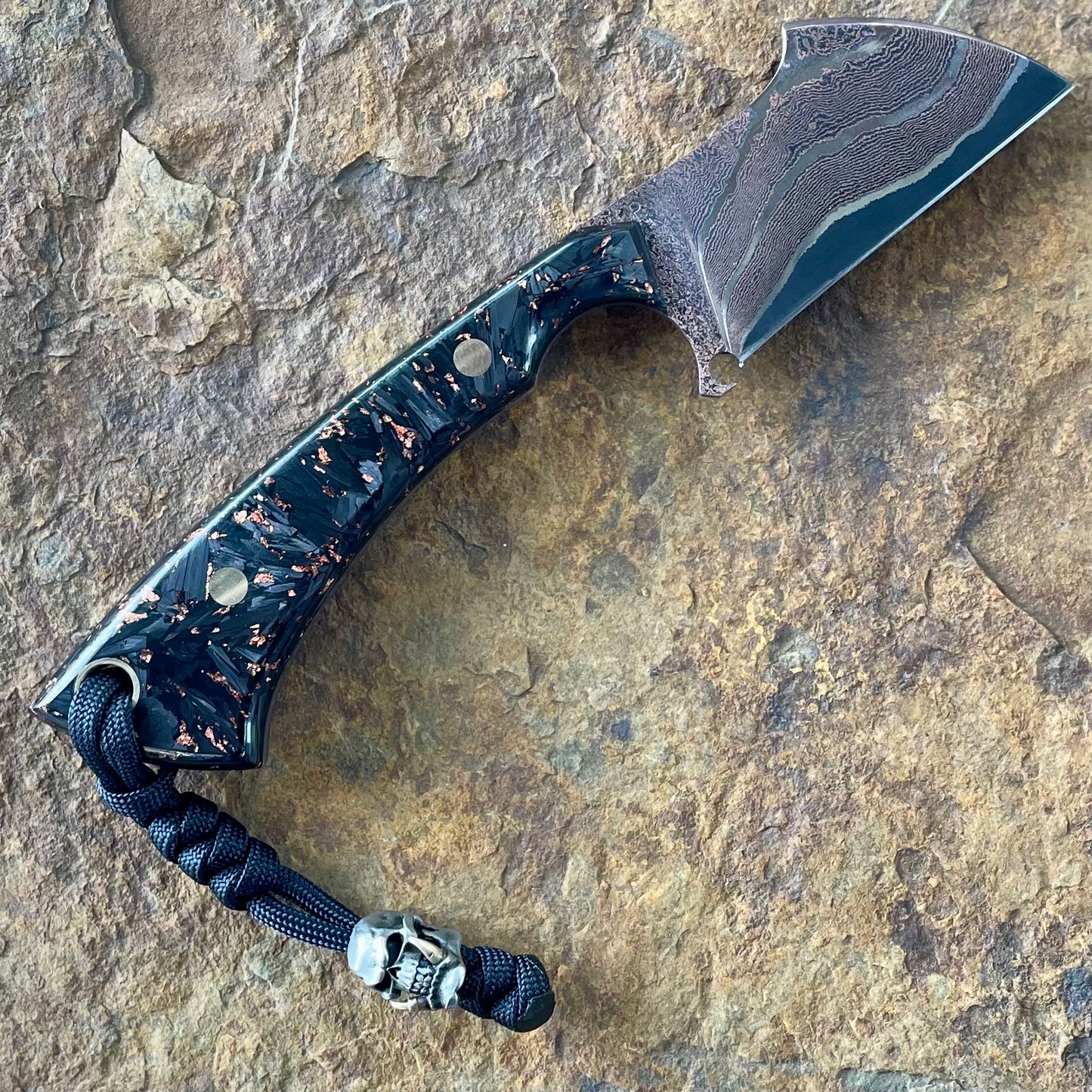 Cleaver in Tsunami Copper Damascus w/ Copper Flake & Carbon Fiber