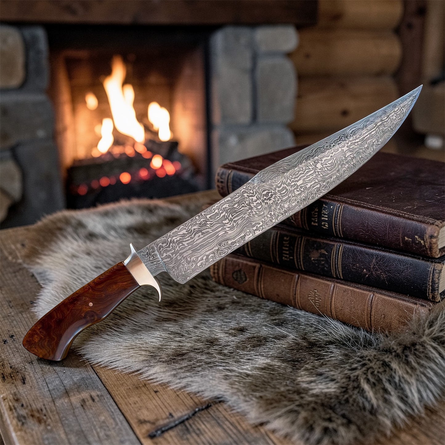 Damascus Recurve Bowie w/ Iron Wood