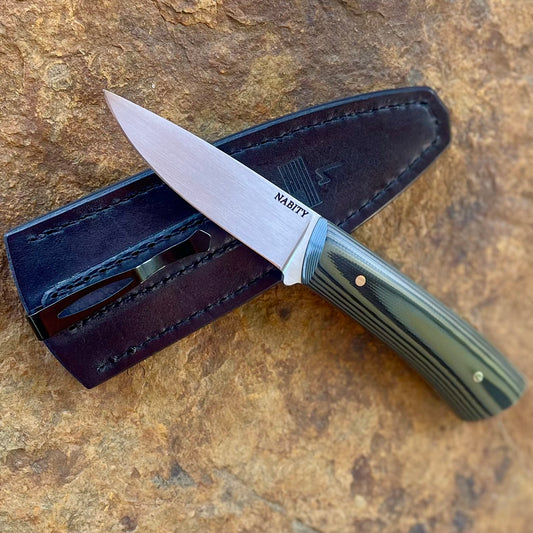 Fixed Blade Pocket Knife in Nitro V w/ Green and black G10