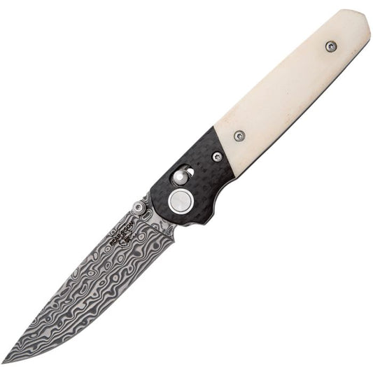 Bear & Son Lawman Slidelock Knife White Bone/Carbon Fiber (Damascus)