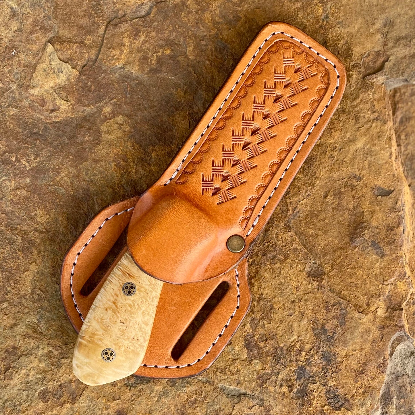 Bull Cutter in Damascus w/ Box Elder Burl
