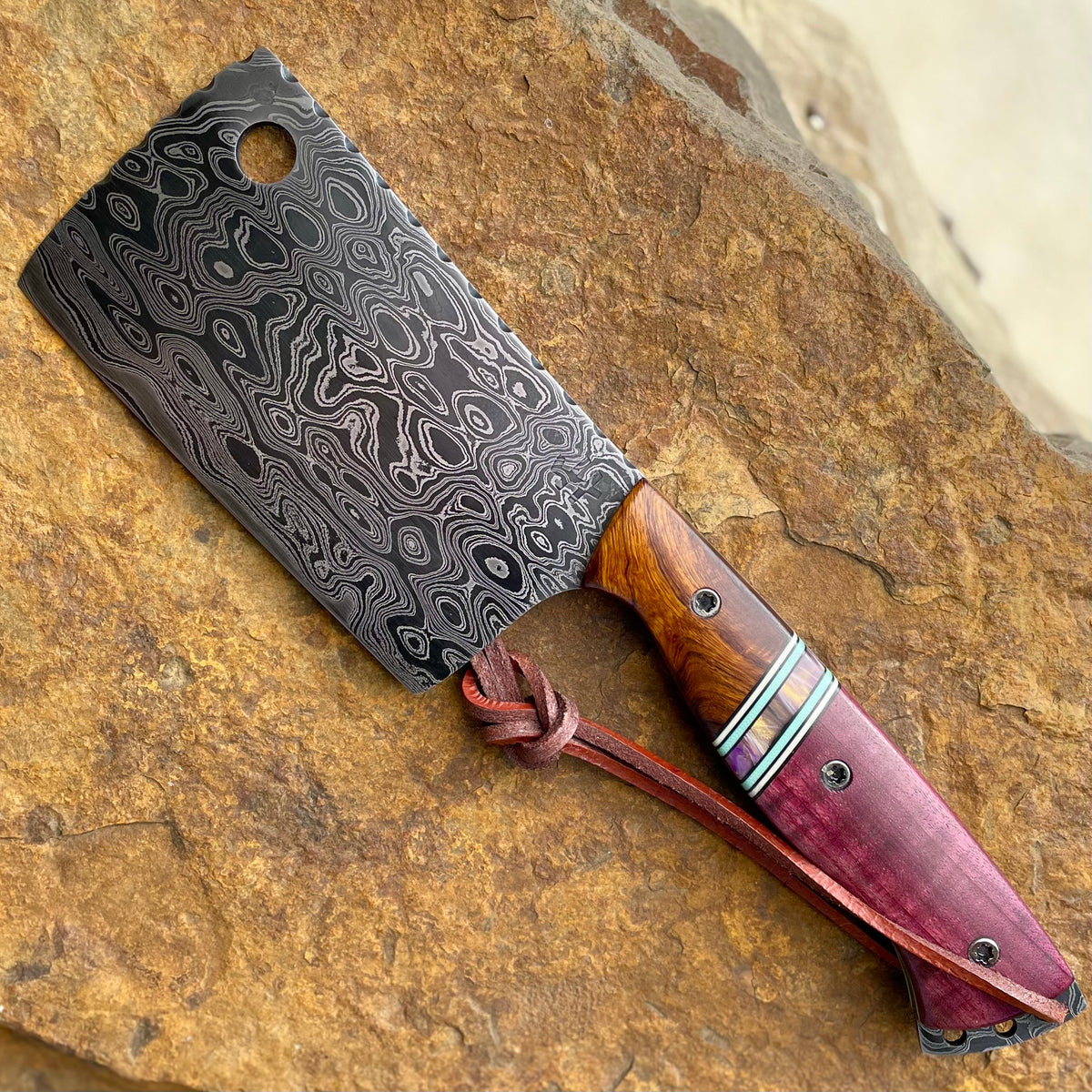 Damascus Cleaver w/ Segmented Handle