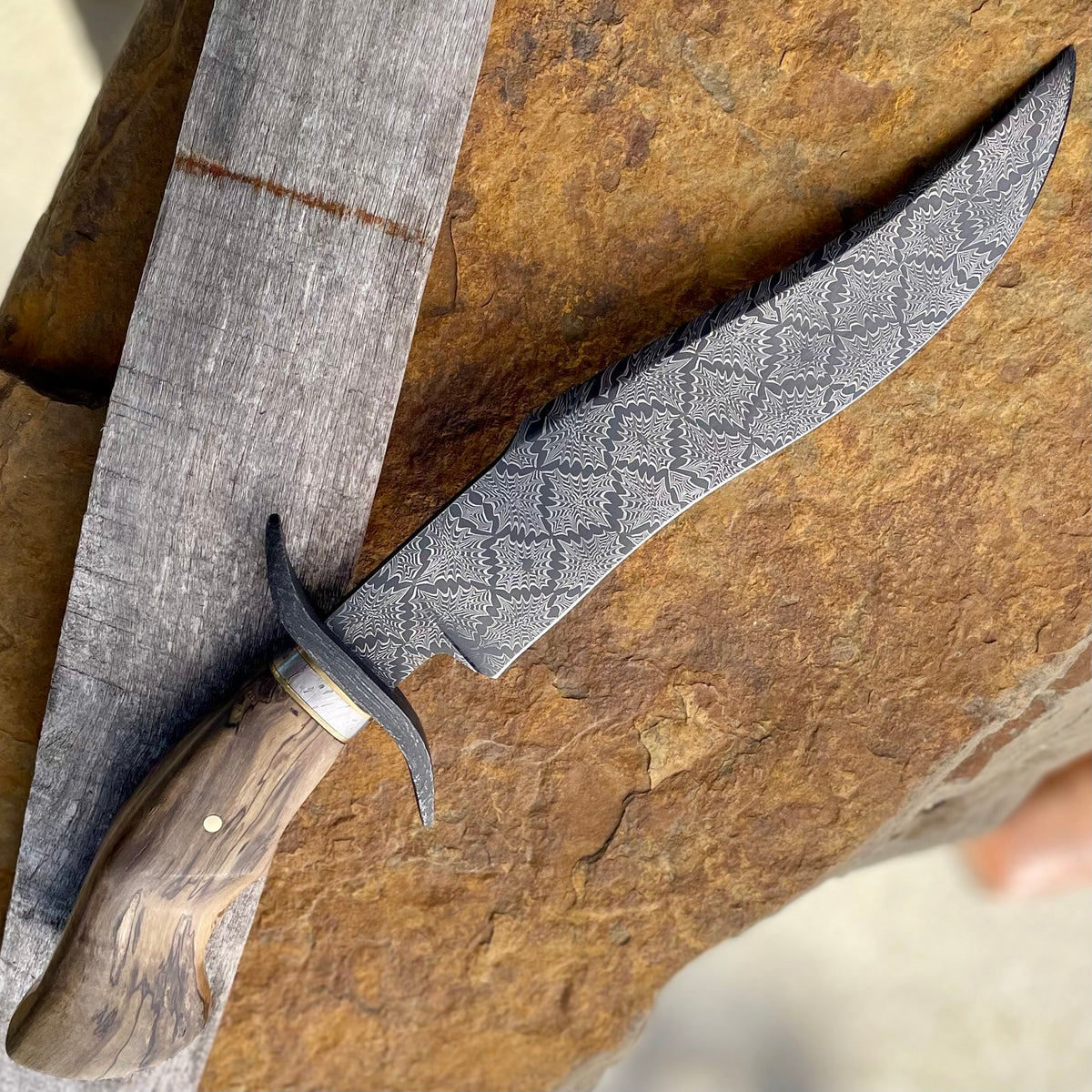 Mosaic Damascus Fighter w/ Spalted Hackberry