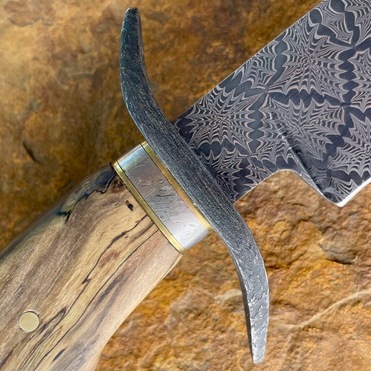 Mosaic Damascus Fighter w/ Spalted Hackberry