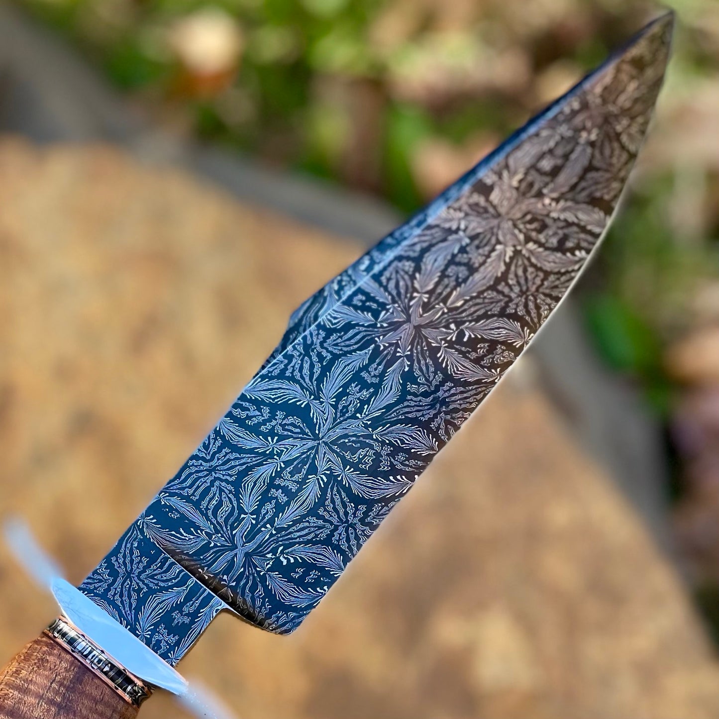 Damascus Bowie Fighter w/ Curly Koa