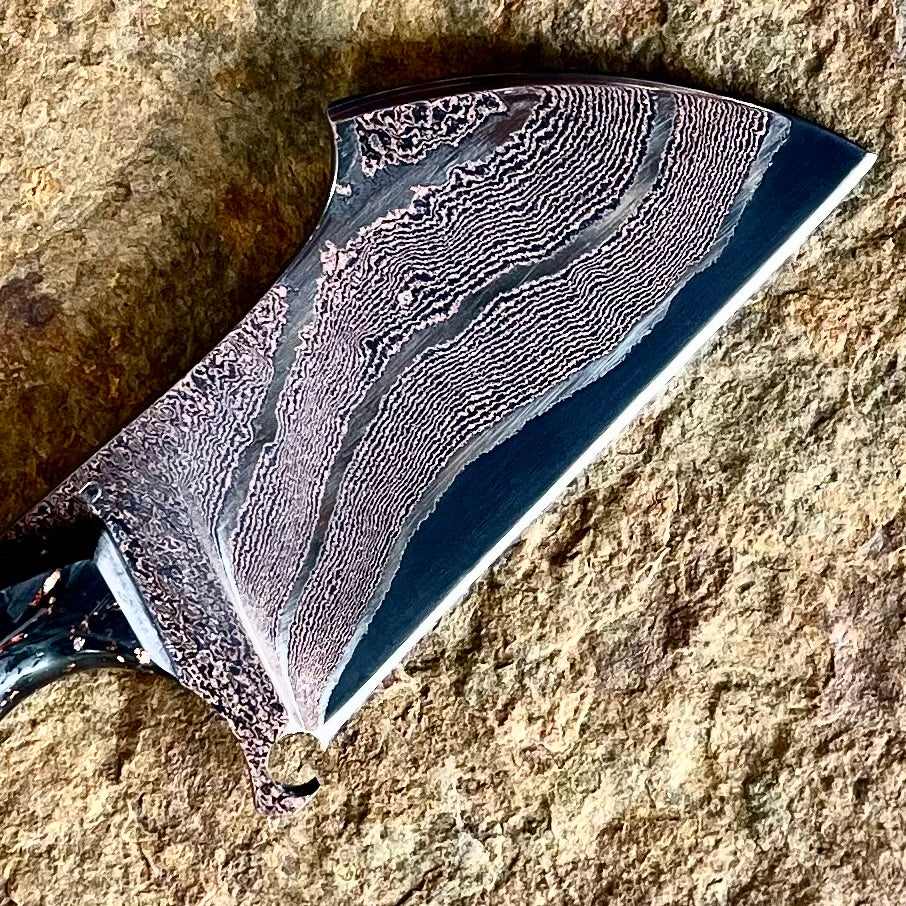 Cleaver in Tsunami Copper Damascus w/ Copper Flake & Carbon Fiber