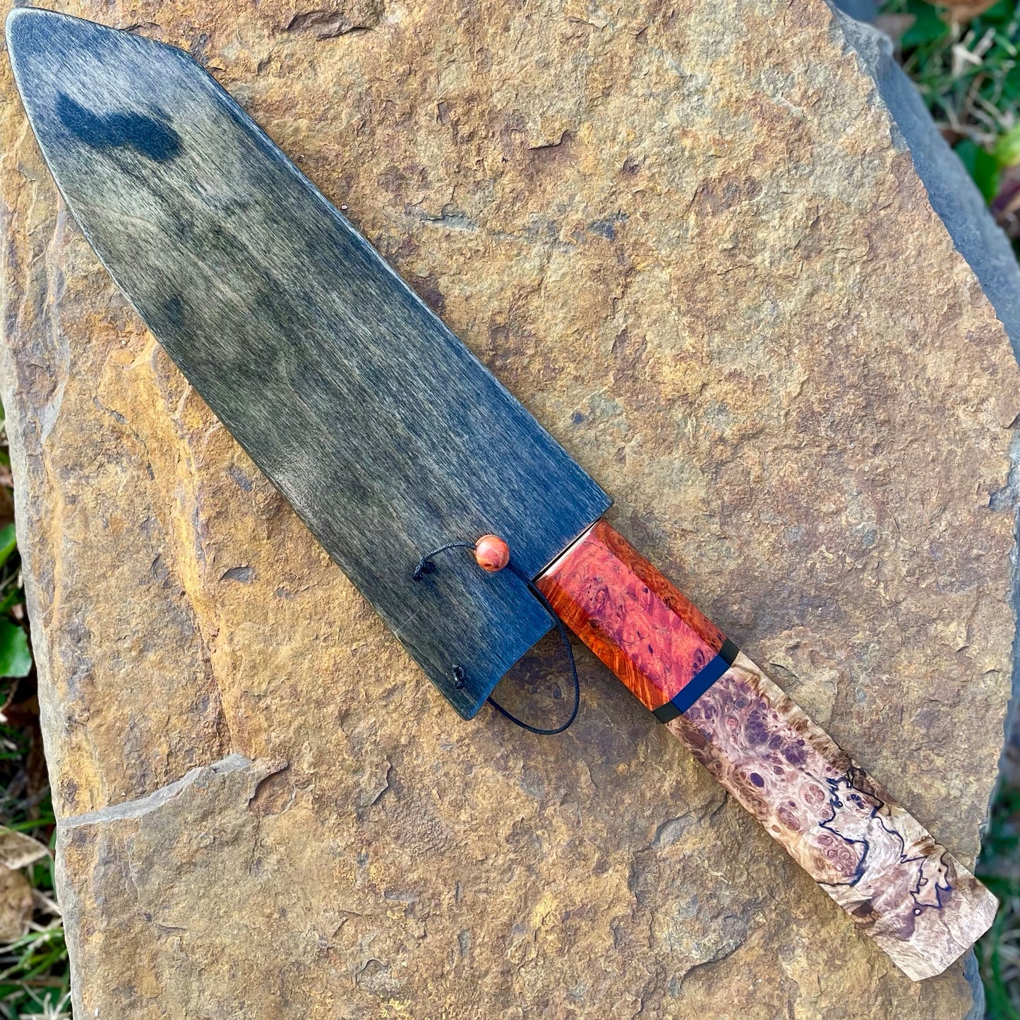Damascus Kitchen Knife w/ Maple and Oak