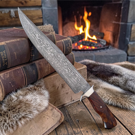 Damascus Recurve Bowie w/ Iron Wood