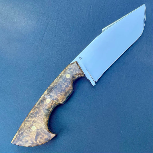 Recurve Knife in 1075 w/ Amboyna Burl