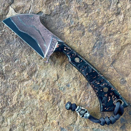Cleaver in Tsunami Copper Damascus w/ Copper Flake & Carbon Fiber