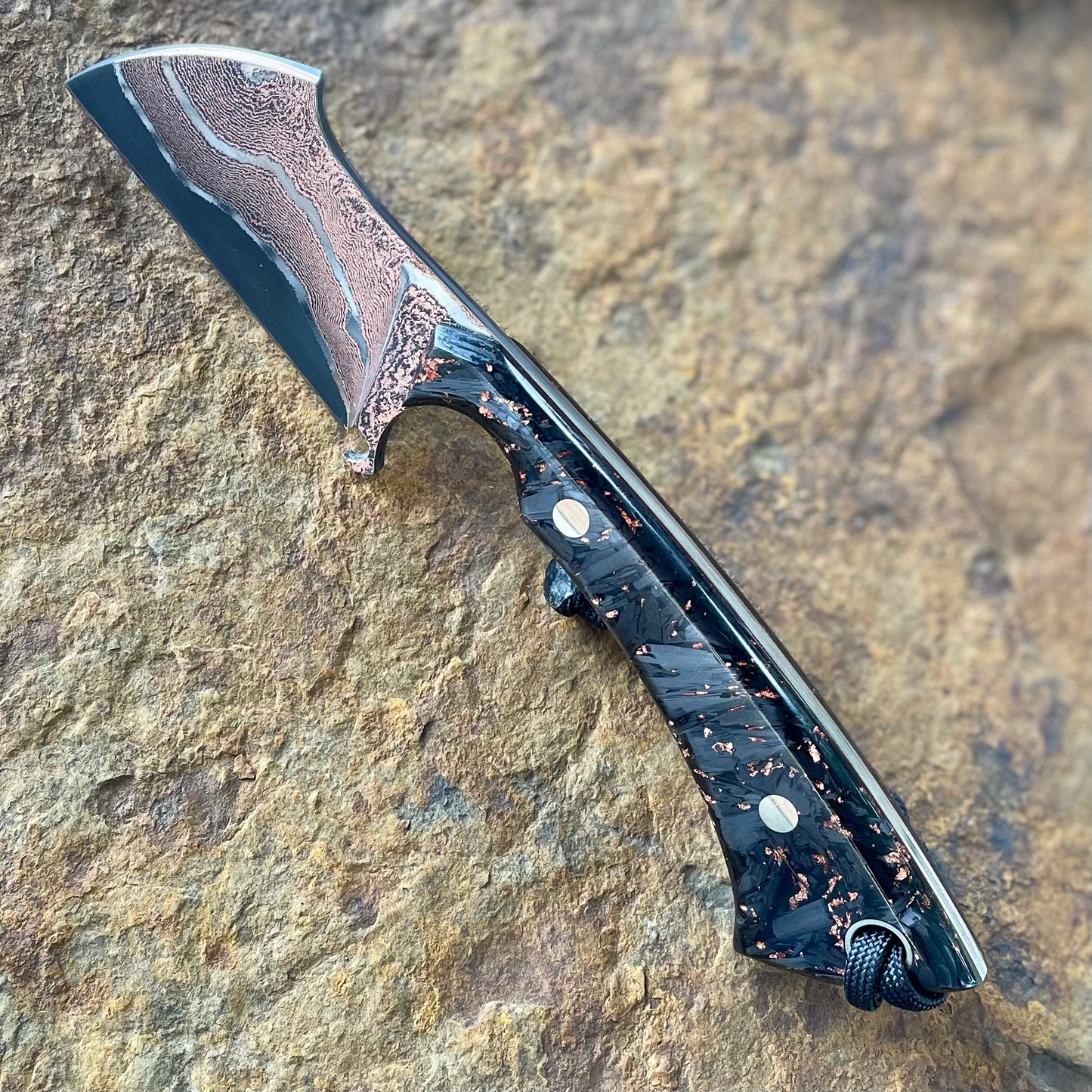 Cleaver in Tsunami Copper Damascus w/ Copper Flake & Carbon Fiber