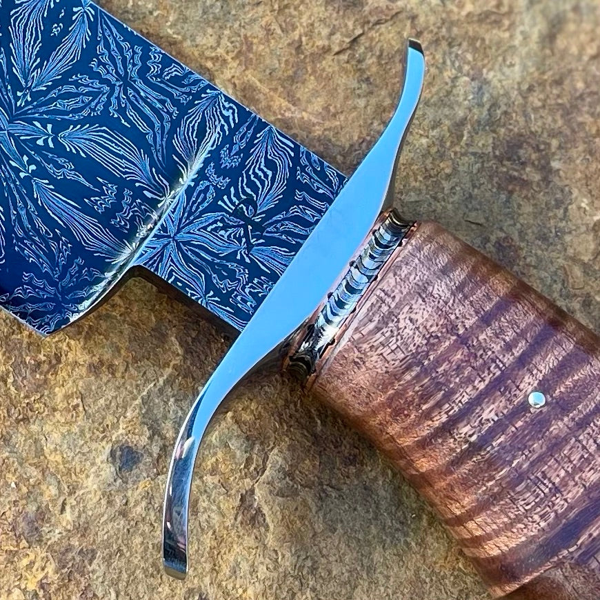 Damascus Bowie Fighter w/ Curly Koa