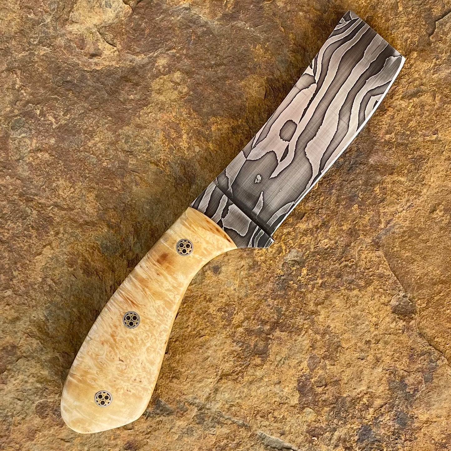 Bull Cutter in Damascus w/ Box Elder Burl