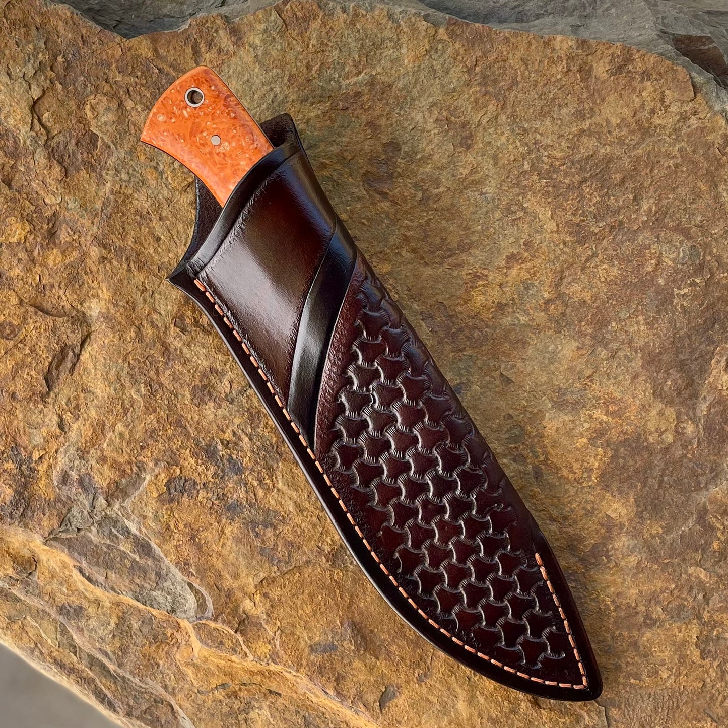 Hunter in 80CrV2 w/ Orange Box Elder Burl