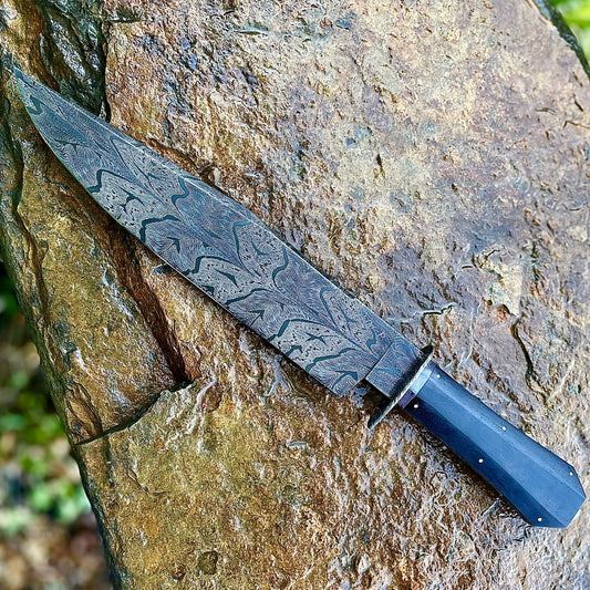 Damascus Bowie (1084/15N20) w/ African Blackwood