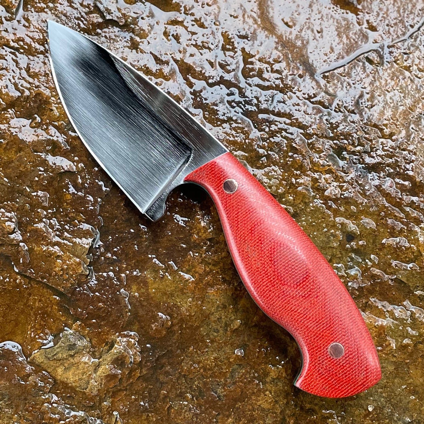 Skinner in 5160 w/ Red Canvas Micarta