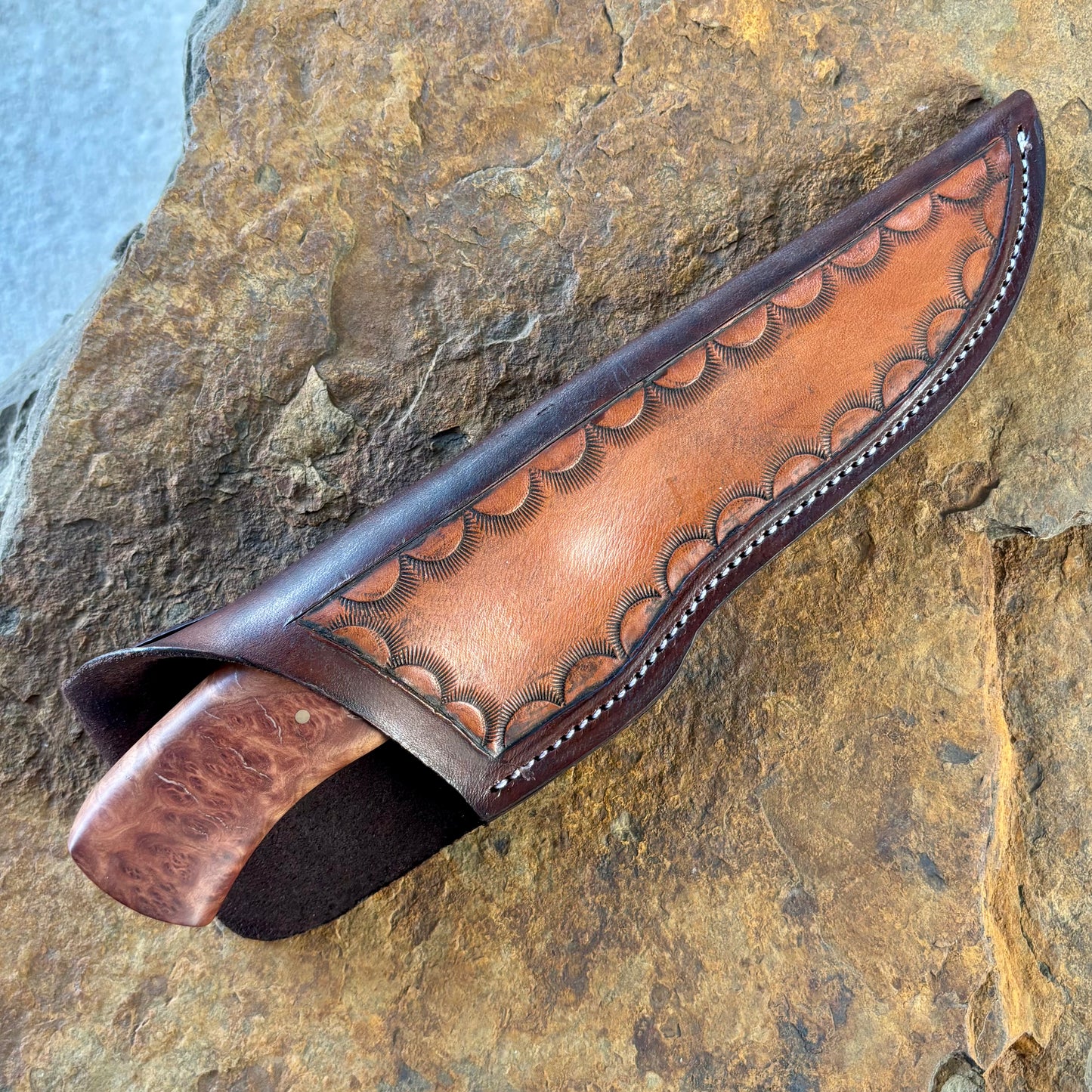 Damascus Bowie w/ Black Ash & Imitation Coral