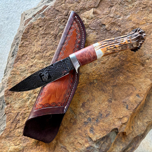 Damascus Hunter w/ Black Ash & Deer Antler