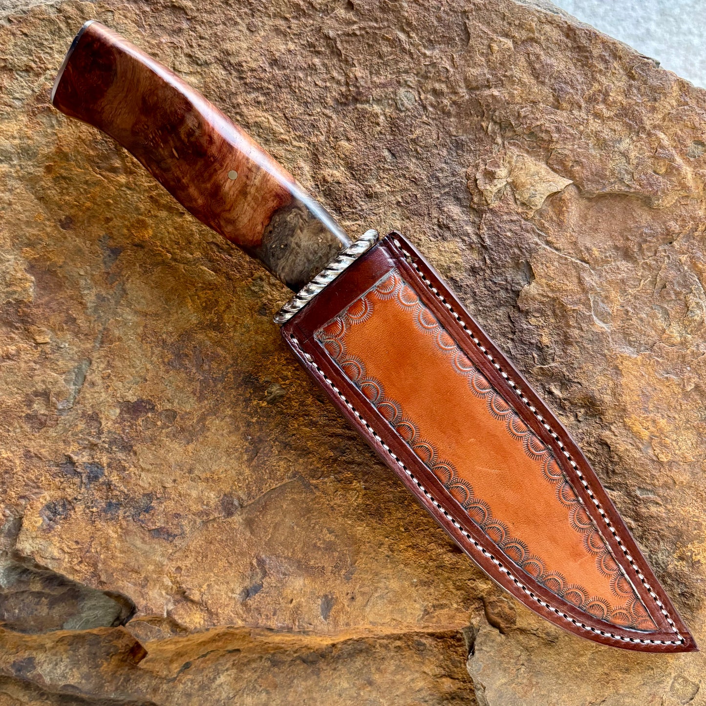 Damascus Bowie w/ Red Maple Burl