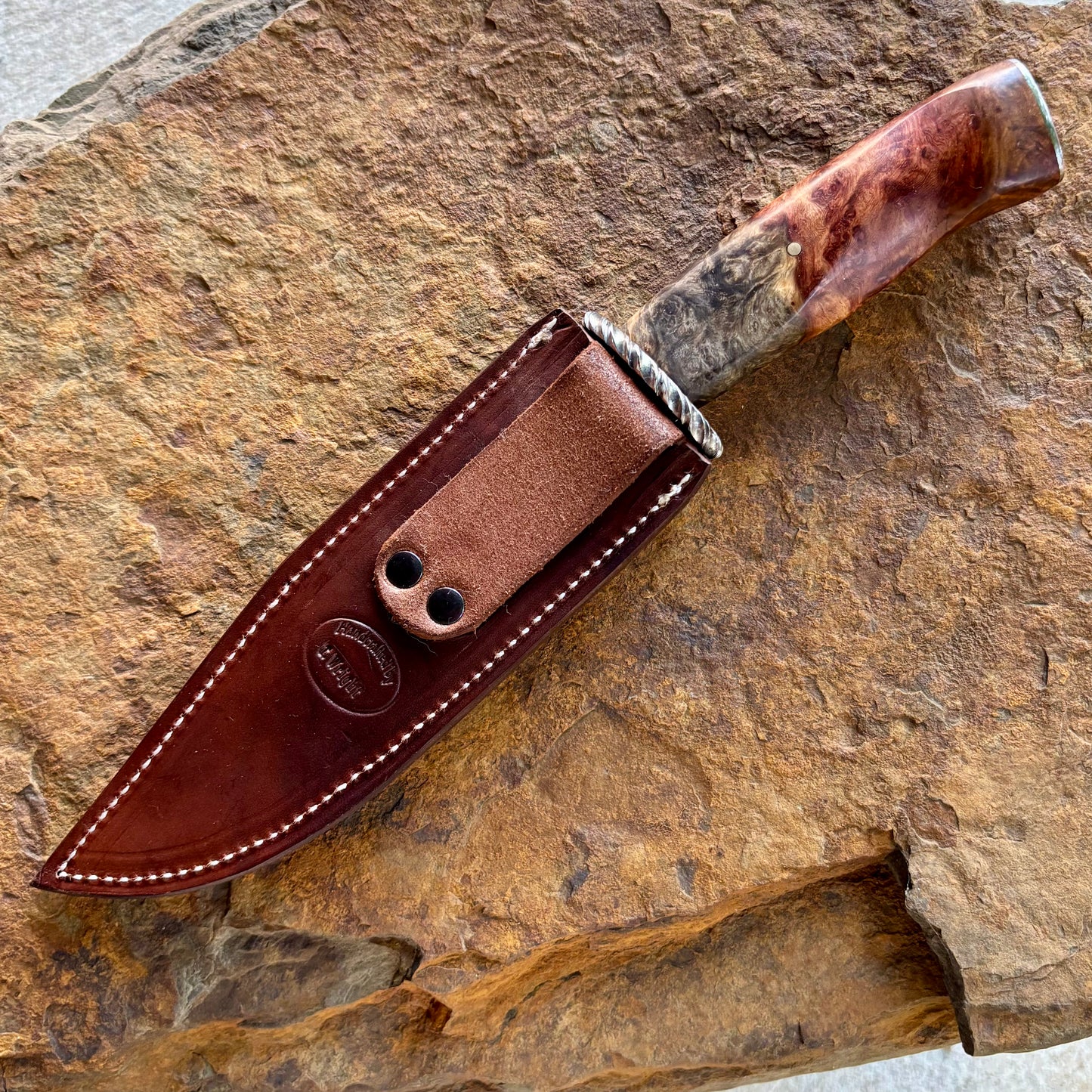 Damascus Bowie w/ Red Maple Burl