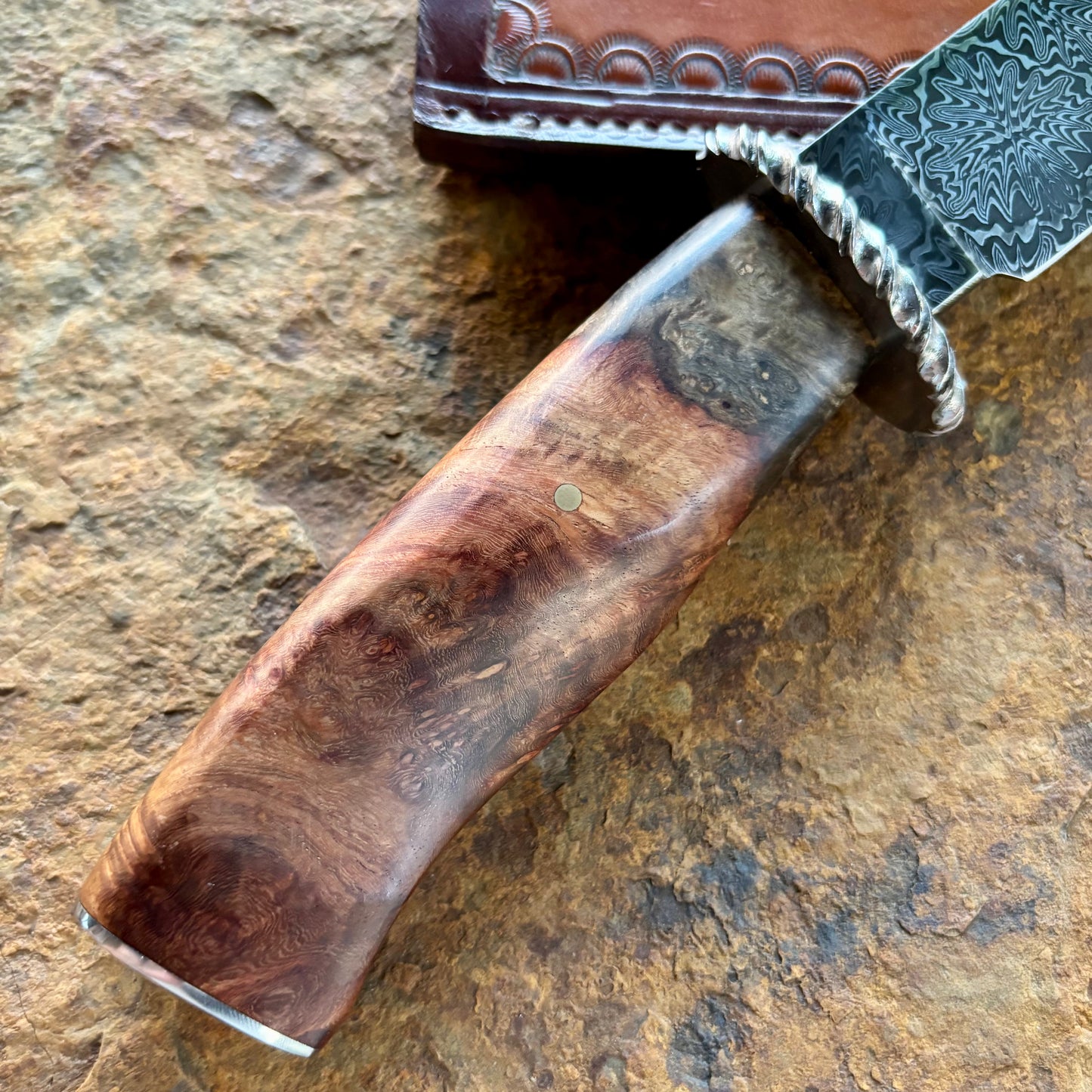 Damascus Bowie w/ Red Maple Burl