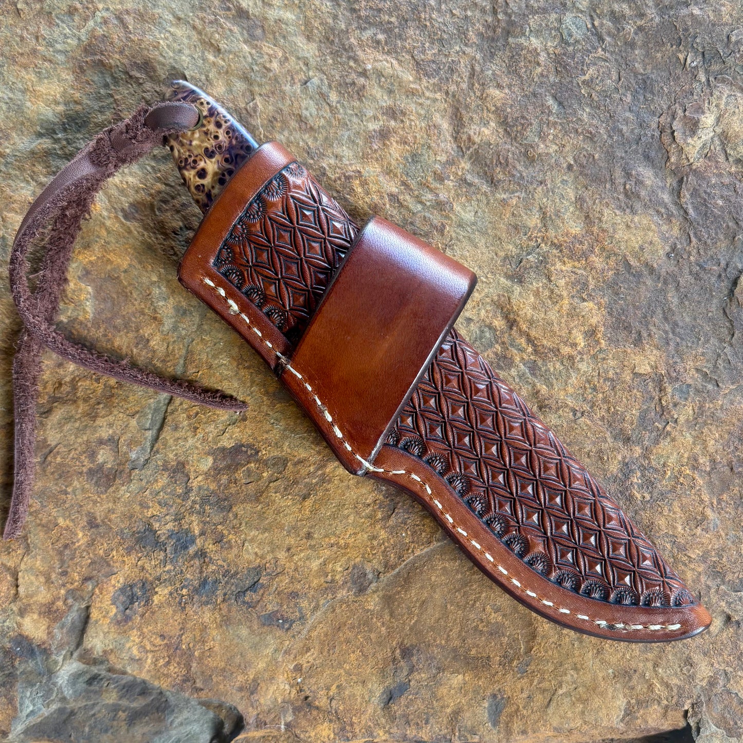 EDC in 52100 w/ Purple Dyed Yellow Cedar Burl