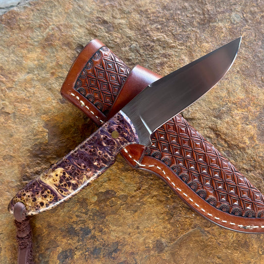 EDC in 52100 w/ Purple Dyed Yellow Cedar Burl