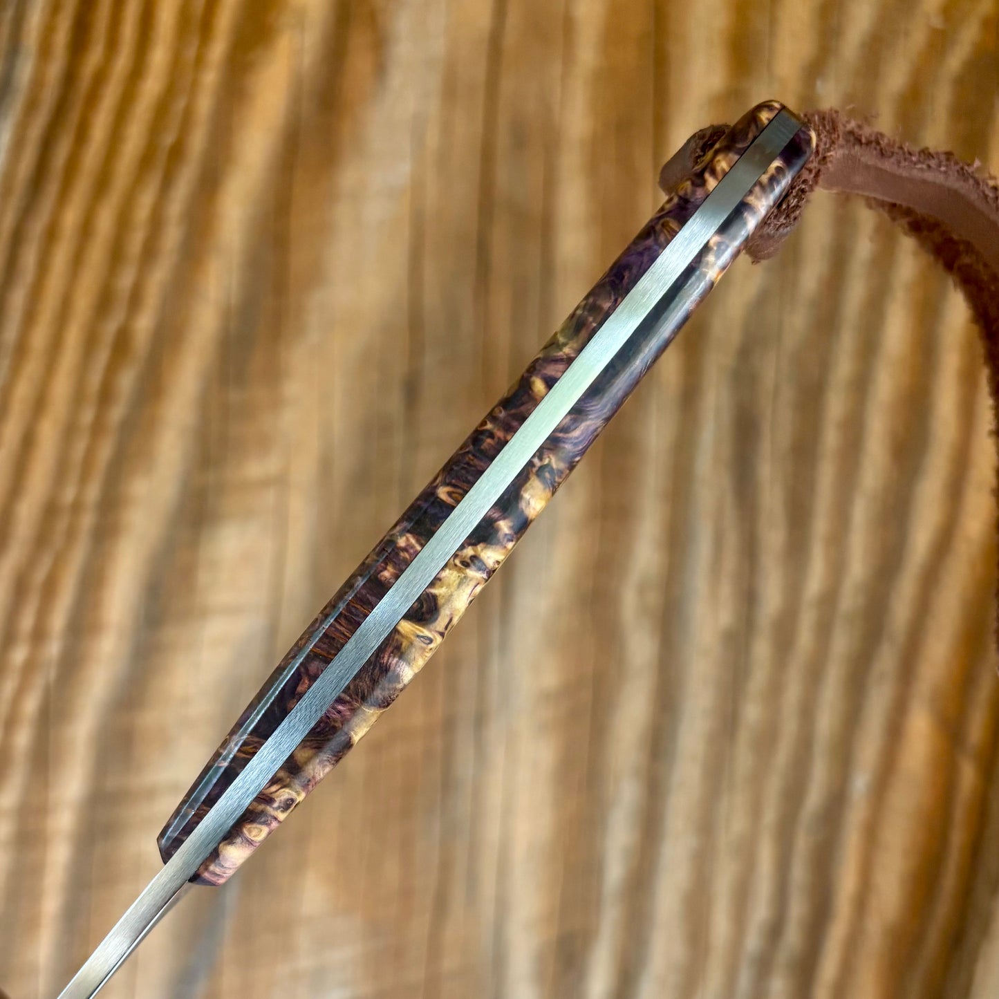 EDC in 52100 w/ Purple Dyed Yellow Cedar Burl