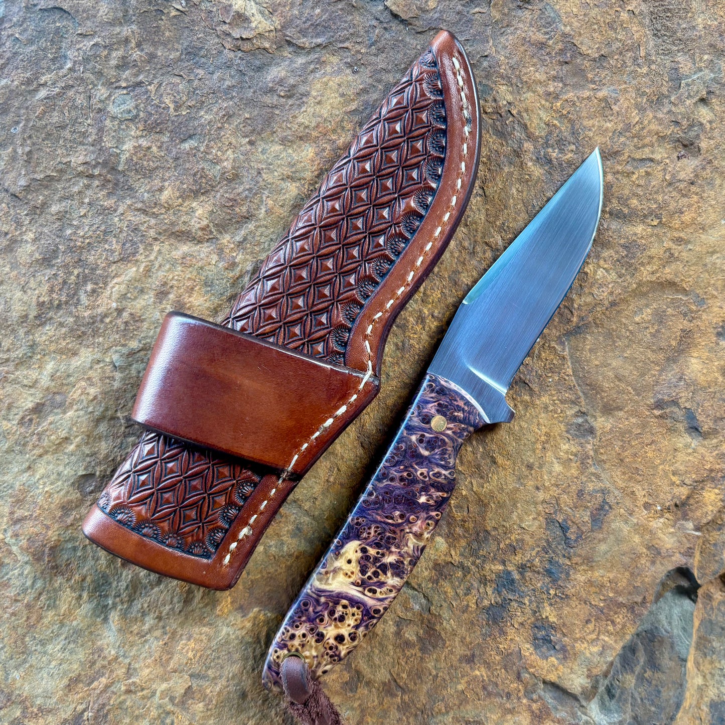 EDC in 52100 w/ Purple Dyed Yellow Cedar Burl